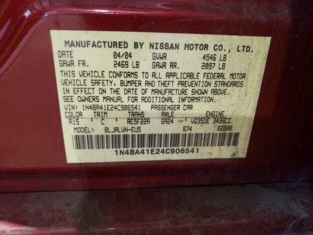 Photo 10 from auction – 2004 NISSAN MAXIMA SE with VIN 1N4BA41E24C906541