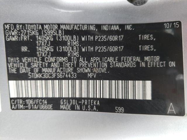 Photo 10 from auction – 2015 TOYOTA SIENNA LE with VIN 5TDKK3DC3FS674433