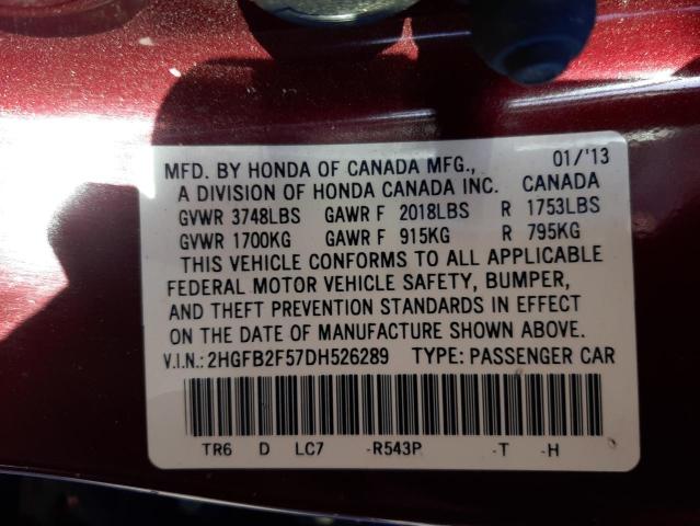 Photo 10 from auction – 2013 HONDA CIVIC LX with VIN 2HGFB2F57DH526289