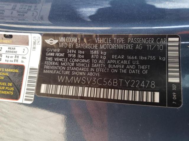 Photo 10 from auction – 2011 MINI COOPER S with VIN WMWSV3C56BTY22478