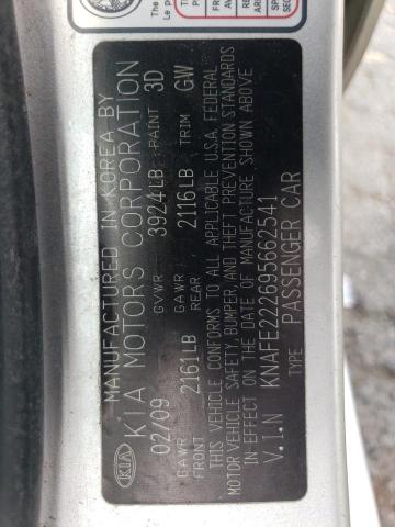 Photo 10 from auction – 2009 KIA SPECTRA EX with VIN KNAFE222695662541