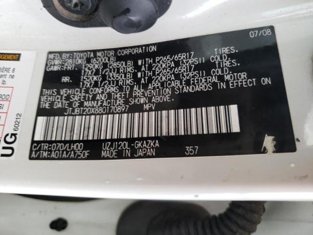 Photo 10 from auction – 2008 LEXUS GX 470 with VIN JTJBT20X880170897
