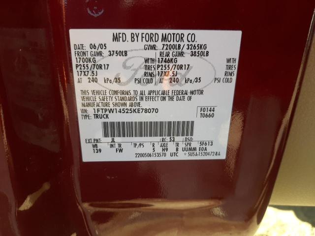 Photo 10 from auction – 2005 FORD F150 SUPER with VIN 1FTPW14525KE78070