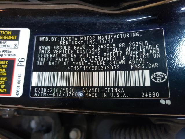 Photo 10 from auction – 2013 TOYOTA CAMRY L with VIN 4T1BF1FK9DU243032