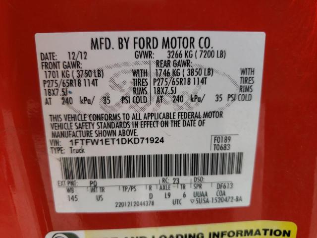 Photo 10 from auction – 2013 FORD F150 SUPER with VIN 1FTFW1ET1DKD71924