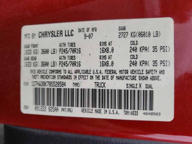 Photo 10 from auction – 2008 DODGE DAKOTA SXT with VIN 1D7HW38K78S528584