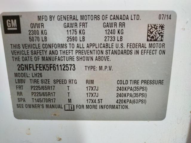 Photo 10 from auction – 2015 CHEVROLET EQUINOX LT with VIN 2GNFLFEK5F6112573