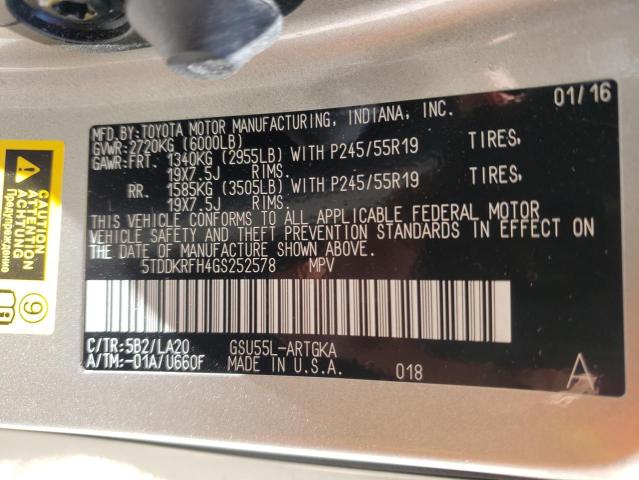 Photo 10 from auction – 2016 TOYOTA HIGHLANDER with VIN 5TDDKRFH4GS252578