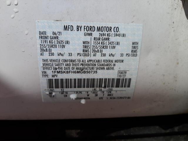 Photo 10 from auction – 2021 FORD EXPLORER L with VIN 1FMSK8FH6MGB50735