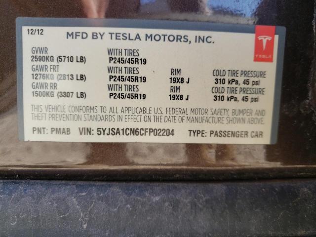 Photo 10 from auction – 2012 TESLA MODEL S with VIN 5YJSA1CN6CFP02204