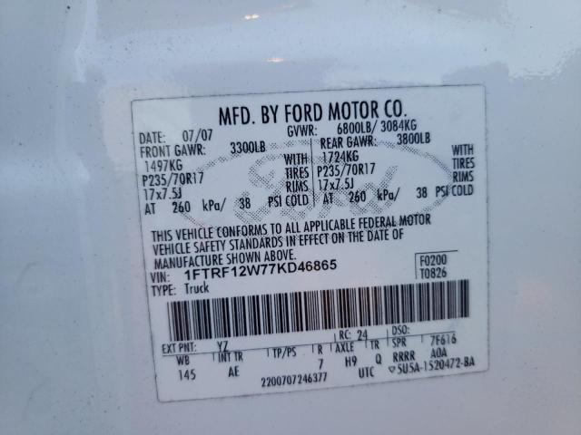 Photo 10 from auction – 2007 FORD F150 with VIN 1FTRF12W77KD46865