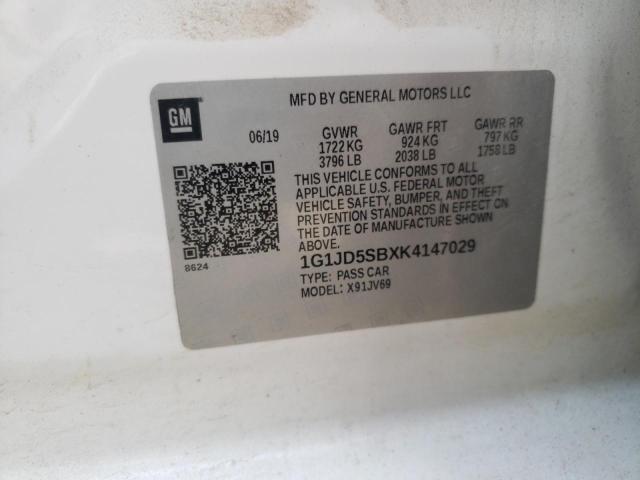 Photo 10 from auction – 2019 CHEVROLET SONIC LT with VIN 1G1JD5SBXK4147029