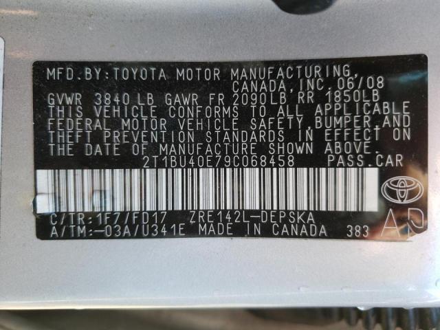 Photo 10 from auction – 2009 TOYOTA COROLLA BA with VIN 2T1BU40E79C068458