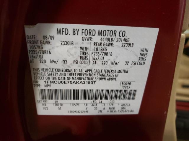 Photo 10 from auction – 2010 FORD ESCAPE LIM with VIN 1FMCU0E70AKA31807
