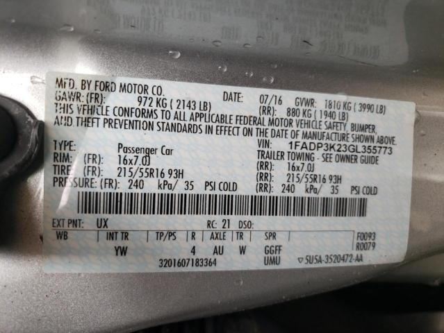 Photo 10 from auction – 2016 FORD FOCUS with VIN 1FADP3K23GL355773