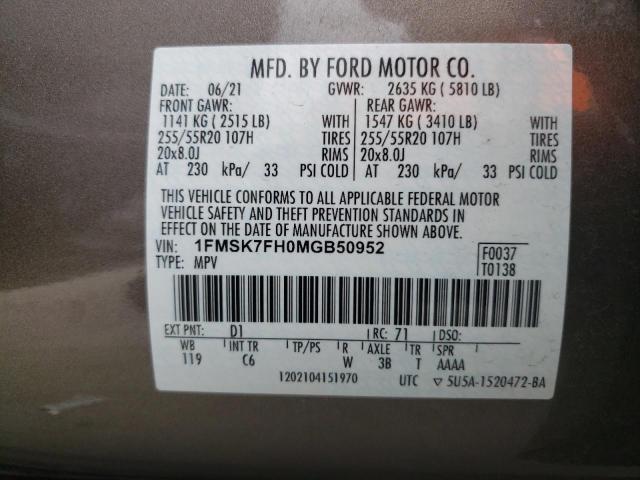 Photo 10 from auction – 2021 FORD EXPLORER L with VIN 1FMSK7FH0MGB50952