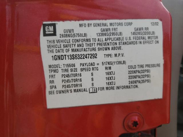 Photo 10 from auction – 2003 CHEVROLET TRAILBLAZE with VIN 1GNDT13S632247292