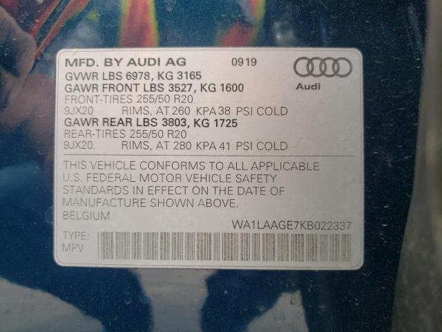 Photo 10 from auction – 2019 AUDI E-TRON PRE with VIN WA1LAAGE7KB022337
