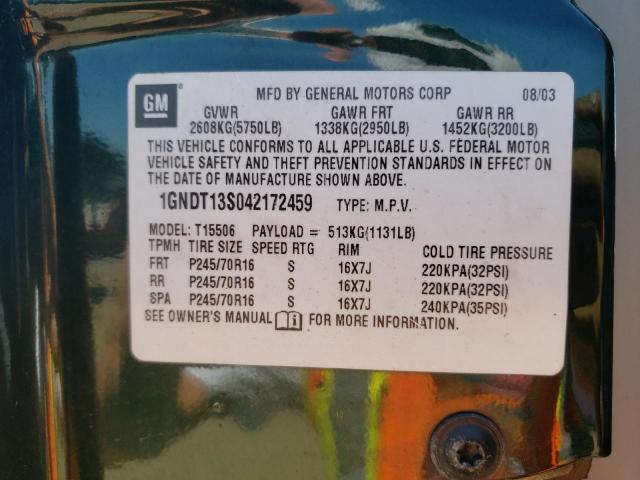 Photo 10 from auction – 2004 CHEVROLET TRAILBLAZE with VIN 1GNDT13S042172459