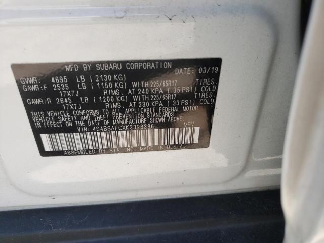 Photo 10 from auction – 2019 SUBARU OUTBACK 2. with VIN 4S4BSAFCXK3328386