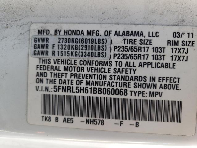Photo 10 from auction – 2011 HONDA ODYSSEY EX with VIN 5FNRL5H61BB060068