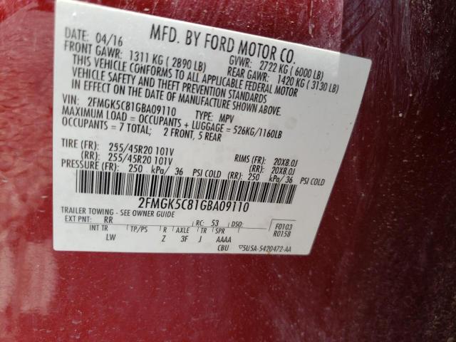 Photo 10 from auction – 2016 FORD FLEX SEL with VIN 2FMGK5C81GBA09110