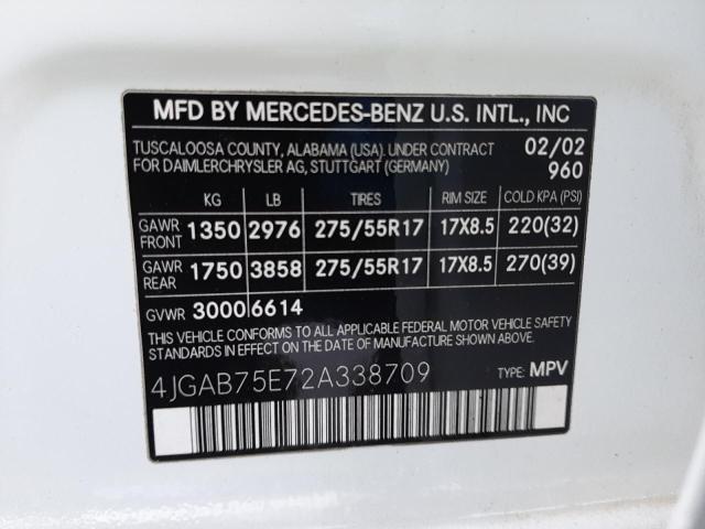 Photo 10 from auction – 2002 MERCEDES-BENZ ML 500 with VIN 4JGAB75E72A338709