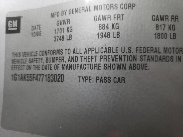 Photo 10 from auction – 2007 CHEVROLET COBALT LS with VIN 1G1AK55F477183020