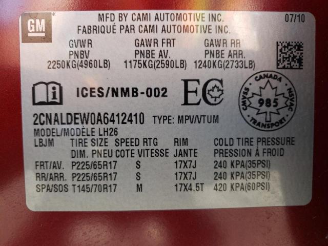 Photo 10 from auction – 2010 CHEVROLET EQUINOX LT with VIN 2CNALDEW0A6412410