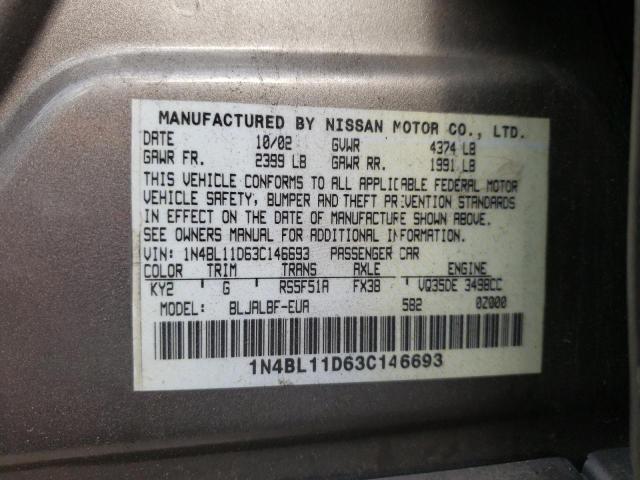 Photo 10 from auction – 2003 NISSAN ALTIMA SE with VIN 1N4BL11D63C146693