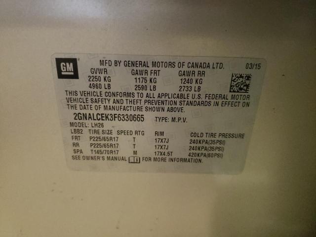 Photo 10 from auction – 2015 CHEVROLET EQUINOX LT with VIN 2GNALCEK3F6330665