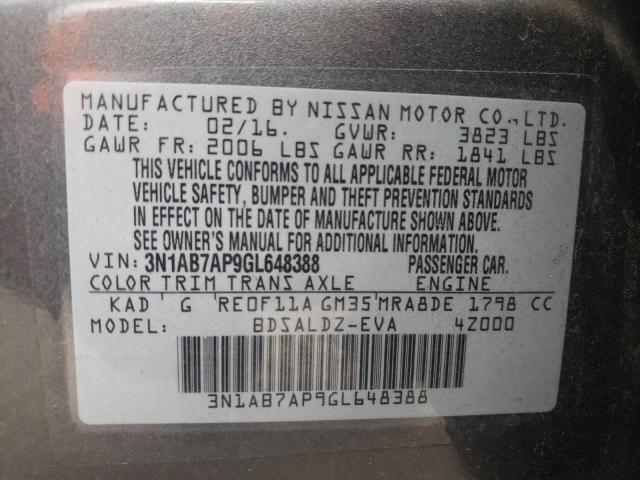 Photo 10 from auction – 2016 NISSAN SENTRA S with VIN 3N1AB7AP9GL648388