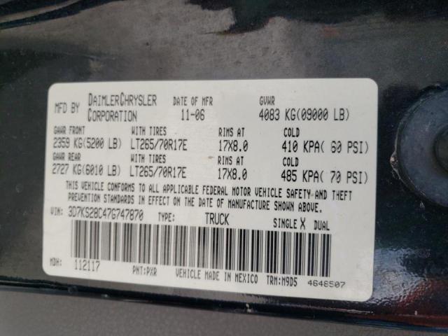 Photo 10 from auction – 2007 DODGE RAM 2500 S with VIN 3D7KS28C47G747870