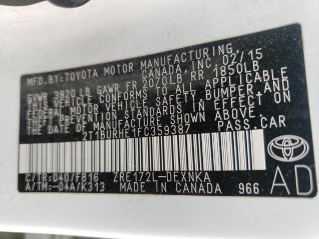 Photo 10 from auction – 2015 TOYOTA COROLLA L with VIN 2T1BURHE1FC359387