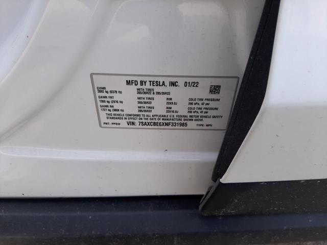 Photo 10 from auction – 2022 TESLA MODEL X with VIN 7SAXCBE6XNF331985