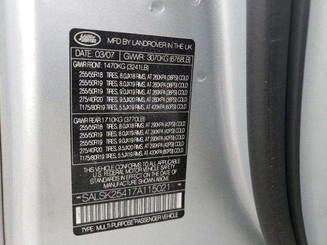 Photo 10 from auction – 2007 LAND ROVER RANGE ROVE with VIN SALSK25417A115021