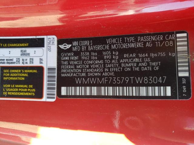 Photo 10 from auction – 2009 MINI COOPER S with VIN WMWMF73579TW83047