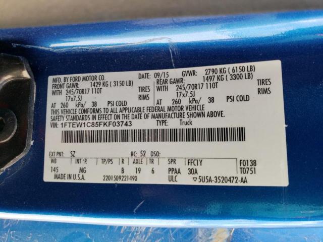 Photo 10 from auction – 2015 FORD F150 SUPER with VIN 1FTEW1C85FKF03743