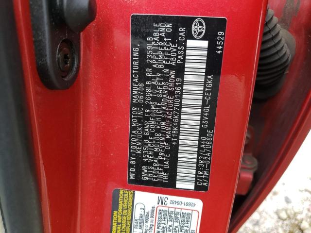 Photo 10 from auction – 2007 TOYOTA CAMRY LE with VIN 4T1BK46K77U013619