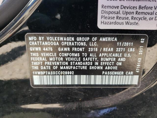Photo 10 from auction – 2012 VOLKSWAGEN PASSAT SE with VIN 1VWBP7A3XCC028992