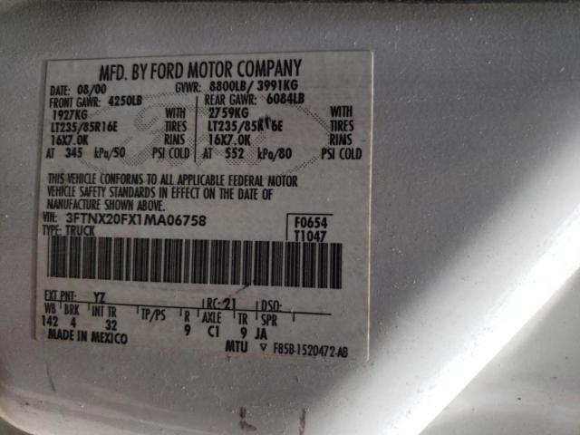 Photo 10 from auction – 2001 FORD F250 SUPER with VIN 3FTNX20FX1MA06758
