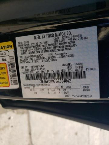 Photo 10 from auction – 2016 FORD FUSION SE with VIN 3FA6P0H97GR354042