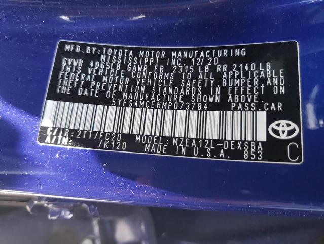 Photo 10 from auction – 2021 TOYOTA COROLLA SE with VIN 5YFS4MCE6MP073784