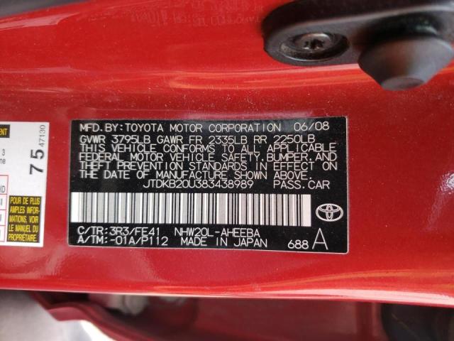 Photo 10 from auction – 2008 TOYOTA PRIUS with VIN JTDKB20U383438989