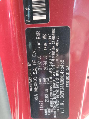 Photo 10 from auction – 2022 KIA FORTE FE with VIN 3KPF24AD6NE435438