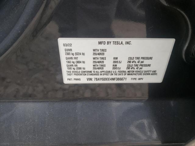 Photo 10 from auction – 2022 TESLA MODEL Y with VIN 7SAYGDEE4NF386671