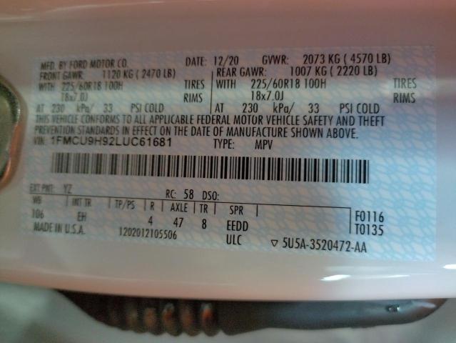 Photo 10 from auction – 2020 FORD ESCAPE SEL with VIN 1FMCU9H92LUC61681