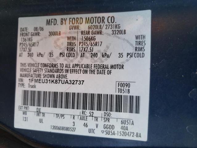 Photo 10 from auction – 2007 FORD EXPLORER S with VIN 1FMEU31K87UA32737
