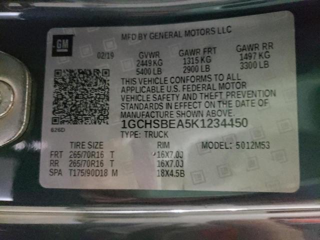 Photo 10 from auction – 2019 CHEVROLET COLORADO with VIN 1GCHSBEA5K1234450