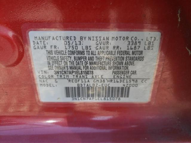 Photo 10 from auction – 2014 NISSAN VERSA S with VIN 3N1CN7AP1EL815078
